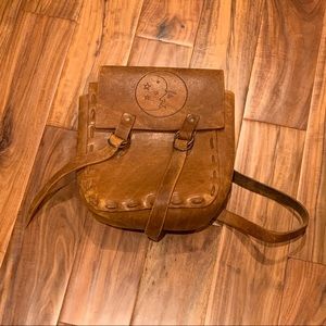 RARE VINTAGE BROWN LEATHER MOON BACKPACK